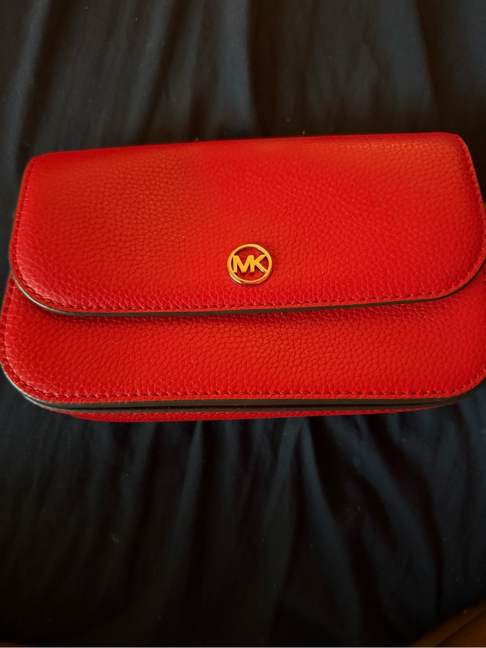 Michael Kors Red Pebbled Leather Bag with Gold MK Emblem